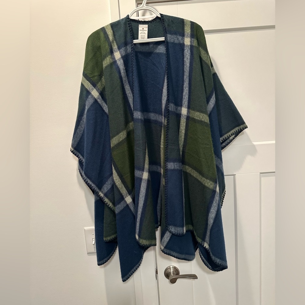 Blue and Green Plaid Poncho Woolrich